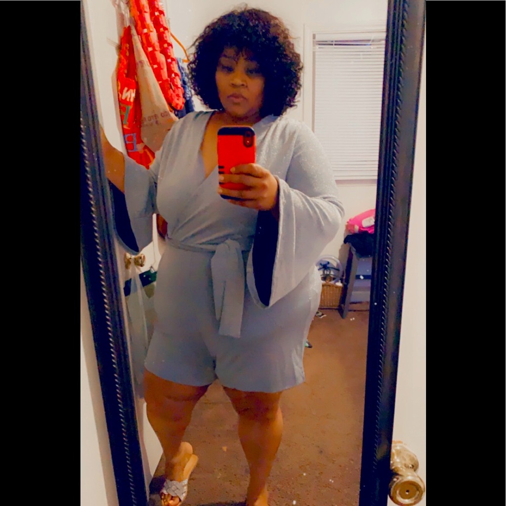Silver sparkly wrap shorts jumpsuit from KLASSY Kollections
